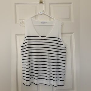 Chico's White & Black Striped V-Neck Sleeveless Tank